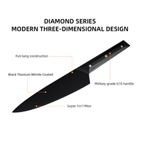 Xyj couteau de Chef de cuisine, en acier inoxydable, anti-adhésif noir, lame de revêtement noir avec manche G10 de qualité militaire