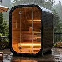 Sauna Eléctrica de Madera Maciza de Cedro Rojo de Lujo para Exteriores con Exterior Negro para 2-4 Personas