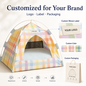 Lit de tente pour animaux de compagnie OEM pliable, imperméable, rectangulaire, à quatre poteaux, type <span class=keywords><strong>tipi</strong></span>, avec coussin en peluche respirant et lavable, motif dessin animé, portable pour chat - Product Image 2