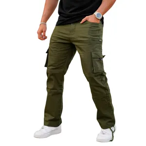 Pantaloni Cargo Slim Multi-tascabile con Logo personalizzato stile Vintage in tinta unita