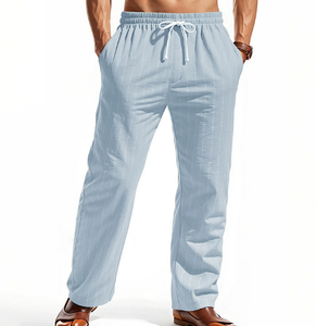 Pantalons d'été en lin, pantalons de plage, cordon de serrage, rayures verticales, pantalon décontracté respirant à tube droit, pantalon pour homme - Product Image 2