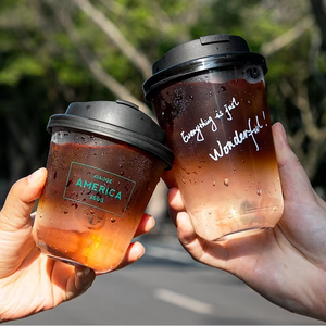 커스텀 로고 10-18oz 둥근 바닥 투명 PET 플라스틱 컵, 파티용 아이스 커피 및 커피용, 뚜껑 포함 - Product Image 1