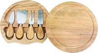 Planche à découper en bois écologique chinoise bon marché avec tiroir coulissant et plateau à fromage rond, passe au lave-vaisselle, comprend un ensemble de couteaux