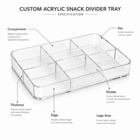 Plateau de service personnalisé en acrylique transparent à plusieurs compartiments pour bonbons, noix, organisateur de nourriture pour fêtes, présentoir alimentaire avec logo OEM