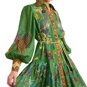 2024 Wholesale Fashion Female Elegant V-Neck Velvet Beading High Quality Evening Maxi Dress