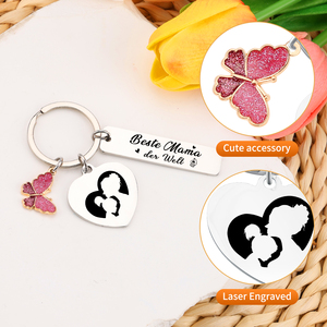 Custom "Beste Mama der Welt" Heart <b>Keychain</b> with Butterfly Charm, <b>Personalized</b> Stainless Steel Mother's Day Gift Keyring for Mom - Product Image 3
