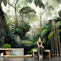 Papier peint tropical, paysage 3D, murale de jungle, forêt tropicale vintage, papier peint mural pour la décoration intérieure de la maison et des hôtels