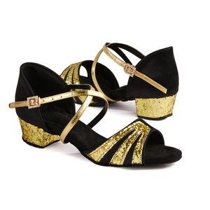 Commande en gros OEM Chaussures de <span class=keywords><strong>danse</strong></span> classiques pour filles en satin noir à paillettes dorées pour la <span class=keywords><strong>danse</strong></span> <span class=keywords><strong>latine</strong></span> salsa ballroom - Product Image 2