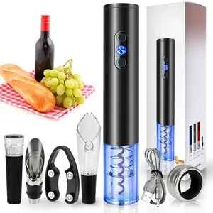 High Quality Custom Logo USB Rechargeable Battery Kitchen Tabletop Corkscrew Electric Wine Opener Set With Foil Cutter
