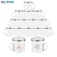 SCCFMM 10 pièces Tasses à sublimation vierges en émail avec rebord argenté, 11 oz, pour café chaud et glacé, avec poignée, pour cadeau personnalisé