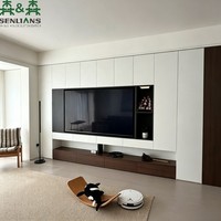 Meuble TV mural intégré SLS moderne et minimaliste avec rangement sans poignée et rangement multimédia du sol au plafond