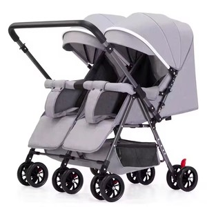 Double Stroller Side by Side Double Pushchair Pram Portable Foldable Linen & Oxford Fabric Stainless Steel <b>Frame</b> - Product Image 3