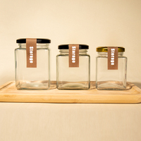 Toples Jam madu kaca kotak bening 100ml 200ml dengan tutup logam