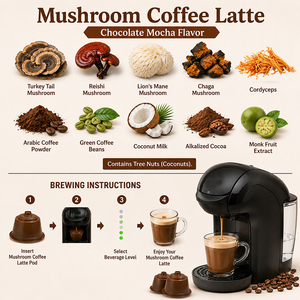Café aux champignons à marque privée : Chaga, Reishi, Cordyceps, Chocolat, Mocha, Latte – Capsules <span class=keywords><strong>Dolce</strong></span> <span class=keywords><strong>Gusto</strong></span> - Product Image 2