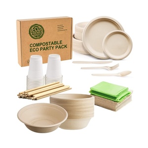 Material de cozinha descartável, biodegradável 100% de sugarcane compostável placas e tigelas conjunto de louças e louças para festa de casamento