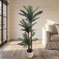 Vente en gros de palmier sago artificiel de 1,2 m, plante de cycas artificielle à double tête de 4 pieds en pot pour la décoration intérieure et extérieure des maisons et des hôtels tropicaux