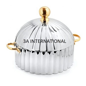 Récipient de stockage alimentaire pour fondue, plat de service pour fondue, en or et argent plaqué, design en relief artisanal - Product Image 2