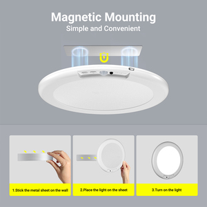 Rechargeable Motion Sensor Smart LED Ceiling <strong>Light</strong> <strong>PIR</strong> Sensor White Shade Magnetic Suction Installation Modern Design ABS - Product Image 3