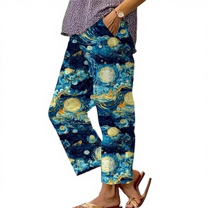 <span class=keywords><strong>Pantalon</strong></span> palazzo ample en coton et <span class=keywords><strong>lin</strong></span> pour <span class=keywords><strong>femme</strong></span>, <span class=keywords><strong>grande</strong></span> <span class=keywords><strong>taille</strong></span>, style bohème, à fleurs, avec cordon de serrage et <span class=keywords><strong>taille</strong></span> élastique, idéal pour l'été - Product Image 1