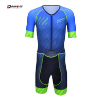 Combinaison de triathlon Darevie pour homme, manches courtes, demi-zip avant, avec coussinets, bleue