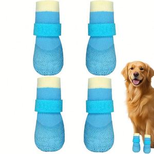 Nouvelles protections souples pour pattes d'animaux, 4 pièces, pour la marche, chaussures pour chats avec sangles réglables, chaussettes antidérapantes pour chiens avec semelle en caoutchouc imperméable - Product Image 1
