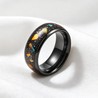 Bague en tungstène noir poli bombé avec incrustation opale et œil de tigre de 8 mm, bijoux de mode pour hommes et femmes, bague de fiançailles et de mariage