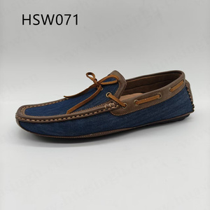 LXG, los mejores zapatos náuticos clásicos Docksides de tela vaquera cosidos a mano, antideslizantes, de punta ancha, azul oscuro, para conductor HSW071 - Product Image 1