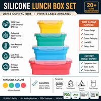 Boîte à bento pliable en silicone, quatre tailles, couvercle hermétique anti-fuite, couleurs assorties, réutilisable, stockage des restes, vente en gros