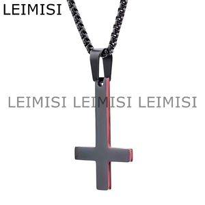 Đồ trang sức Gothic ngược chéo Mặt dây chuyền thép không gỉ màu đỏ đen lộn ngược Lucifer Satan đồ trang sức quà tặng Vòng cổ - Product Image 4