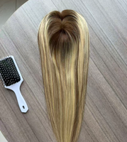 Expédition mondiale – Topper 100 % cheveux humains naturels, 18 pouces, densité 150 %, mèches T4 marron, base mono 3*6, pour cheveux clairsemés