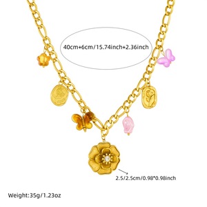 Fashionable Butterfly Camellia Pendant Chain Gold Plated Stainless Steel Necklace Gift Jewelry - Product Image 4