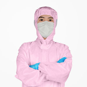 بدلة واقية خفيفة الوزن مضادة للكهرباء الساكنة بخطوط وردية مع شبكة للأذن لمصانع الإلكترونيات - Product Image 2