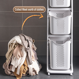 Giỏ đựng quần áo nhiều tầng 2/3/4 tầng, có thể tháo rời, bằng nhựa, có bánh xe, giá đỡ, khay đựng đồ giặt, đồ dùng vệ sinh, có thể di chuyển - Product Image 5