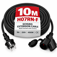 Linsheng 10m Schwarzes SGS-Zertifiziertes H07RN-F Schuko Verlängerungskabel IP44 Wasserdichte Abdeckung 16A 250V AC Doppelsteckdose