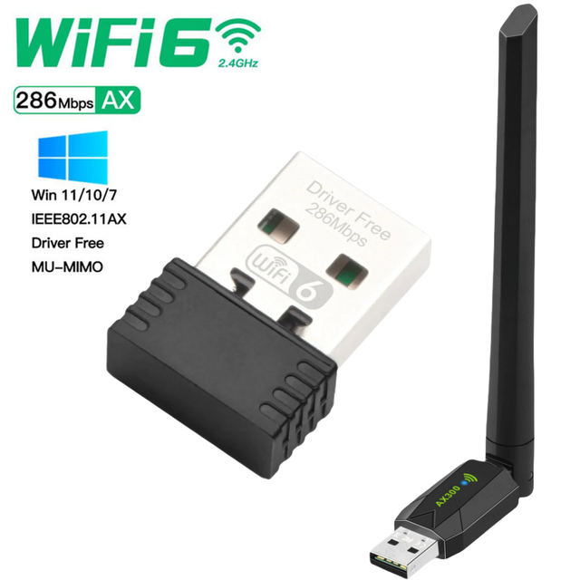 2.4G Wifi6 286mbps USB Wifi Wireless Adapter Mini WIFI 6 802.11AX Dongle 300Mbps Wireless Receiver Network Card for PC Laptop
