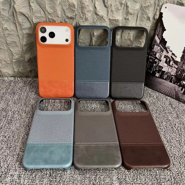 High Quality PU Leather Mobile Phone case for iPhone 17 Air 16 15 Pro Max Tech Woven Texture Frosted Shockproof Hard Cover Back
