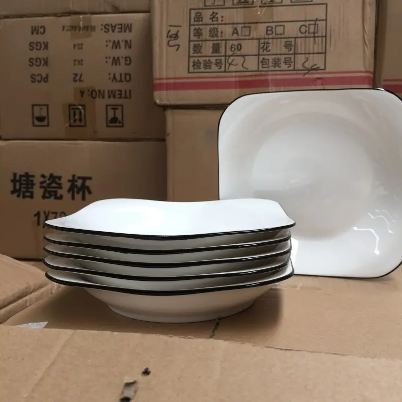 제조 업체 판매 도매 세라믹 ruyi 접시 가정용 식품 접시 매일 사용 도자기 팬 팬 호텔 식탁 세트