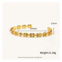 Le signore aprono S925 argento placcato oro italiano in filigrana braccialetto alla moda foglia con zircone di pietra per il partito o regalo