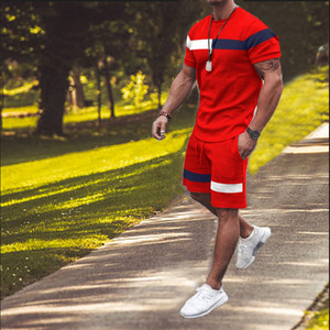 Truen 2023 nuovo Design <span class=keywords><strong>abbigliamento</strong></span> <span class=keywords><strong>estivo</strong></span> da <span class=keywords><strong>uomo</strong></span> manica corta sportivo <span class=keywords><strong>Casual</strong></span> Set Ebya Patchwork striscia girocollo tuta da <span class=keywords><strong>uomo</strong></span> - Product Image 2