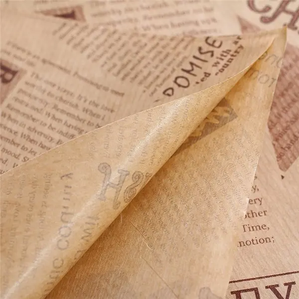 Benutzer definierte 40g 45g 50g News Paper Style Tray Liner Sandwich Geschenk papier Lebensmittel verpackung Kraft Wachspapier