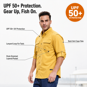 Chemise de pêche à la mouche OEM pour homme UPF50+ à manches longues avec cape arrière, trous de ventilation, plusieurs poches, pour activités de plein air, logo personnalisé - Product Image 3