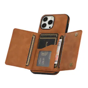 Wholesale leather phone card holder case mobile phone accessories wallet case leather cell phone case