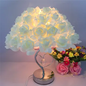 유럽 테이블 램프 장미 꽃 밤 빛 침대 옆 램프 홈 웨딩 파티 장식 장식 조명 발렌타인 데이 선물