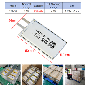 Bateria de Íon de Lítio Digital Semi-Sólida HS de Alta Densidade de Energia 523450 3.7V 950MAH com Tensão de Corte de Carga de 4.2V - Product Image 2