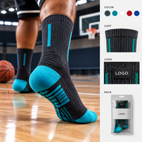 Chaussettes de sport de basketball avec renfort d'orteil, talon intégré, maille respirante, manchette graduée, rouge et blanc, amorti pour le court, ajustement de la cheville, pour équipe