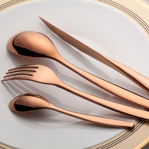 Set di posate JiuJiuJu coltello forchetta cucchiaio bacchette di lusso per bar bar lucido oro rosa set di posate - Product Image 6