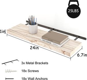 Mensole Galleggianti Kultilanda 24 Pollici in Legno Massello, Set di 3 Mensole da Parete Rustiche per Camera da Letto, <span class=keywords><strong>Soggiorno</strong></span>, Ufficio - Product Image 2