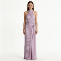Robe asymétrique plissée en mousseline de soie violette pour femme, sans manches, col halter, détail noué, style décontracté pour soirée, froncée, ODM