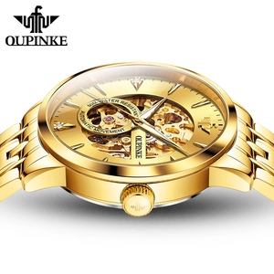 OUPINKE 3308 Montres automatiques japonaises pour hommes, marque originale, montre-bracelet mécanique à double face ajourée, montres dorées de luxe haut de gamme - Product Image 3