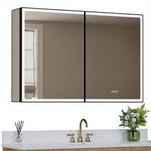 Miroir de salle de bain avec éclairage LED intégré, cadre en aluminium moderne, à fixer au mur, pour hôtel, commande tactile, luminosité réglable - Product Image 1